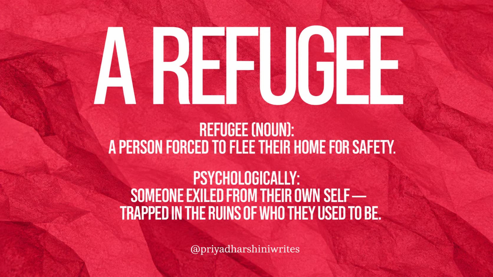 A Refugee quote card about the meaning of refuge